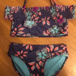 navy blue floral swimsuit
